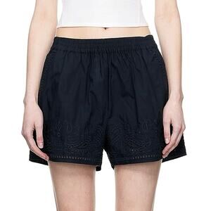 Rag & Bone Black Floral Embroidered Elastic Drawstring Waist Paperbag Shorts L